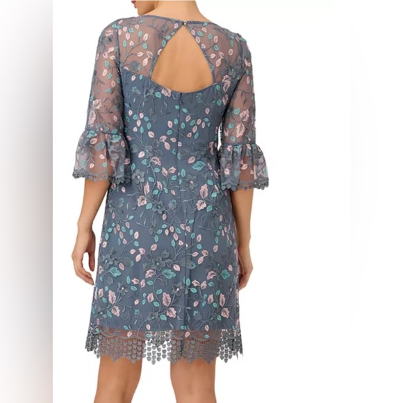 NWT Adrianna Papell Floral Embroidered Bell Sleeves Sheath Dress Gray/dusty  Sz 2